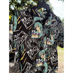 WXYZ Anime Short Sleeve button up Shirt Size Medium